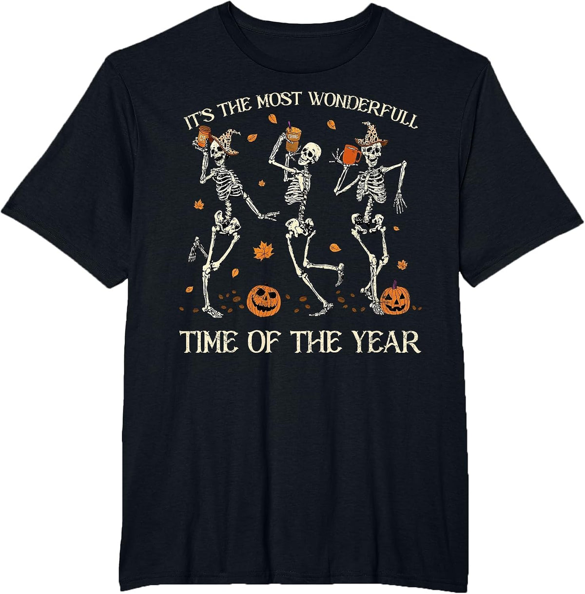 It's The Most Wonderful Time of The Year Skeleton Halloween T-Shirt - Black