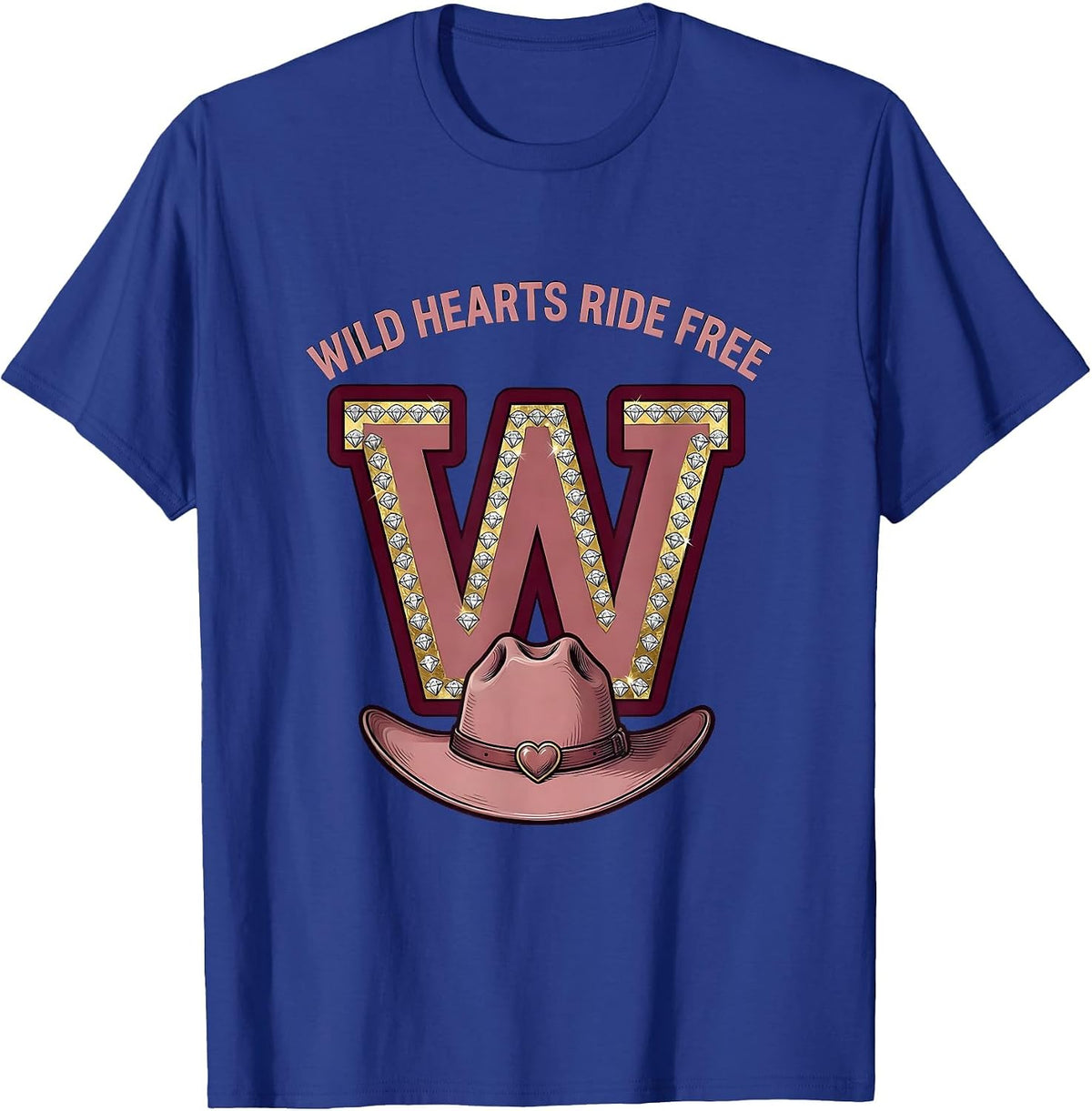 Men's Wild Hearts Ride Free Cowgirl Design T-Shirt - Royal Blue