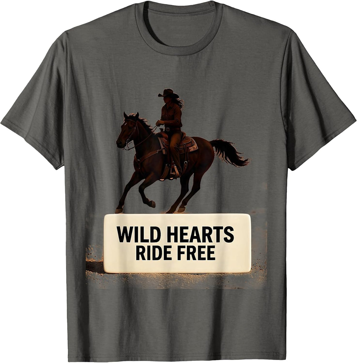 Men's Wild Hearts Ride Free Cowgirl Design T-Shirt - Asphalt Grey