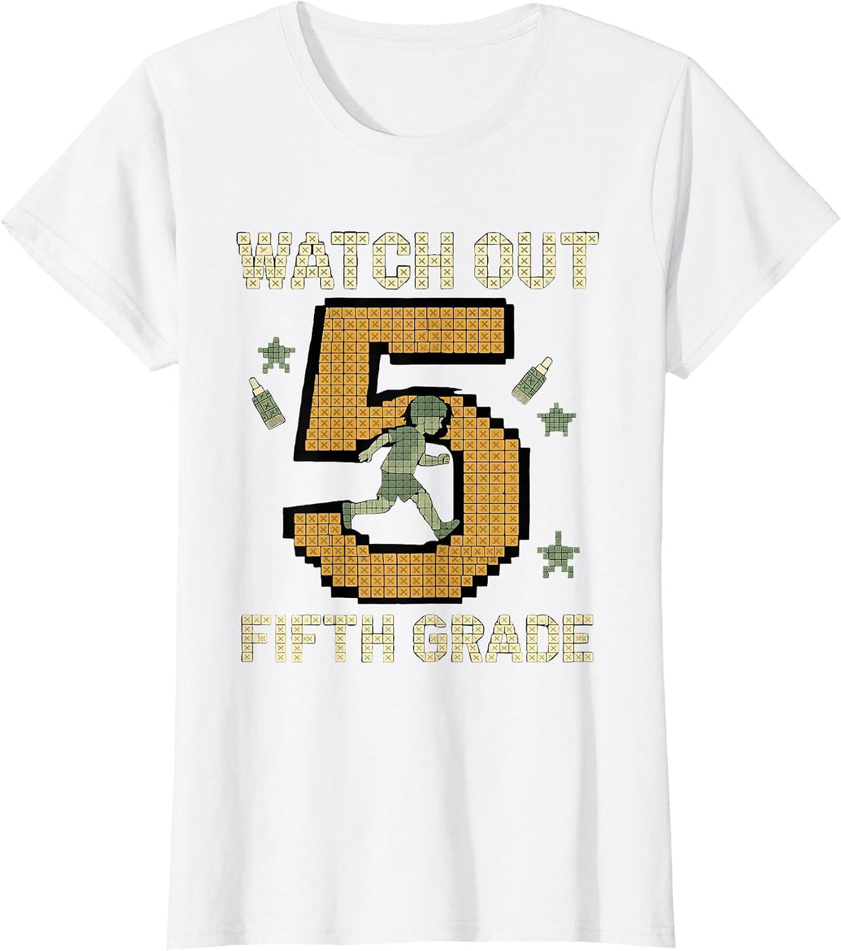 Watch Out, Fifth Grade Cross Stitch Sampler Back to School T-Shirt - White