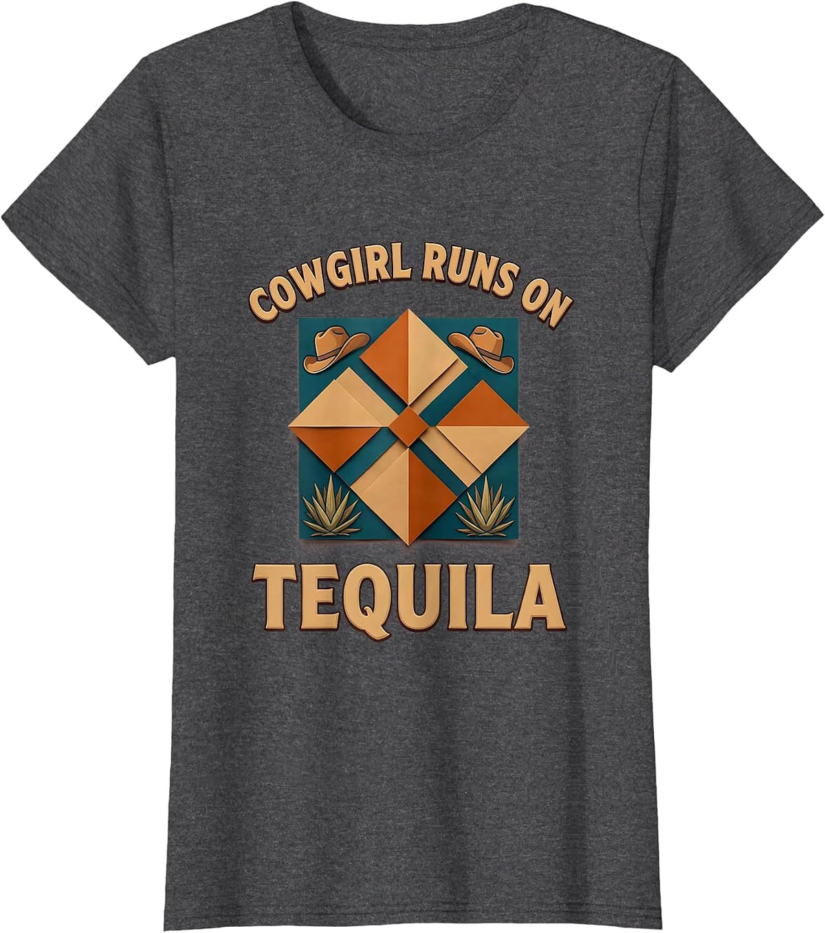 Women's Cowgirl Runs On Tequila Western Design T-Shirt - Dark Heather Grey