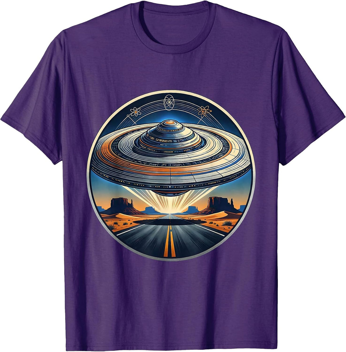 Alien Mothership Over Desert Highway T-Shirt - Purple