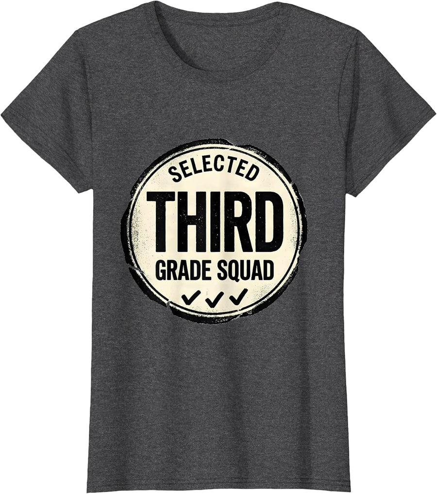 Women's Selected Third Grade Squad Back to School Teacher Student T-Shirt - Dark Heather Grey