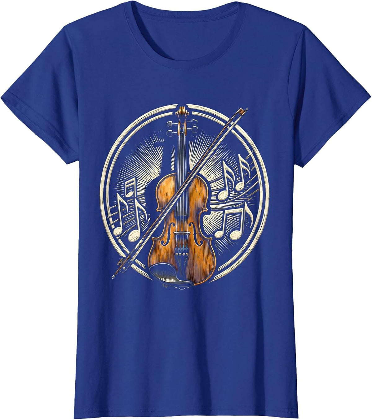 Women's Violin Bow Musical Note Shadow Music Teacher T-Shirt - Royal Blue