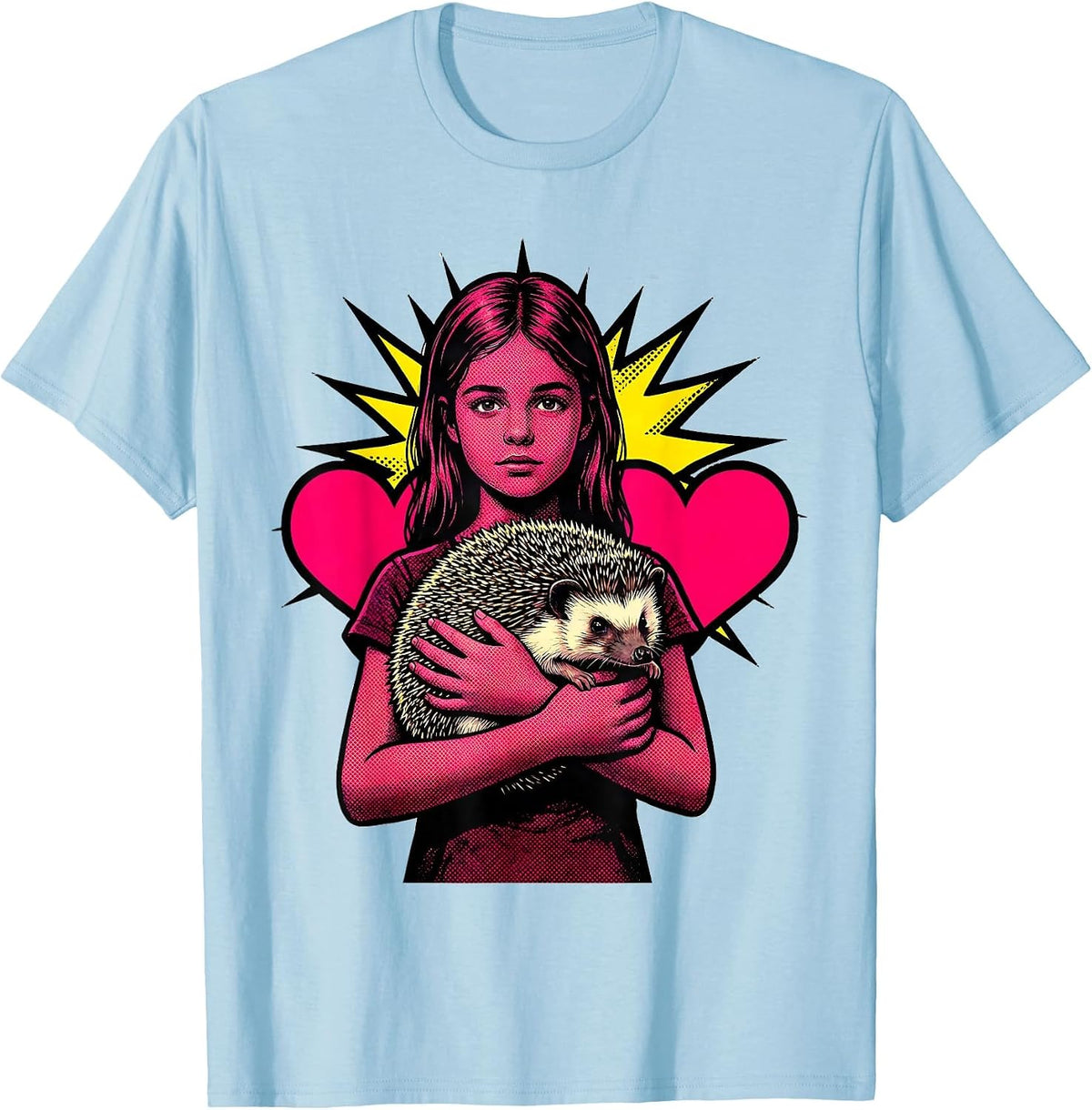 Men's Hedgehog Loving Girl Pop Art Novelty Gift T-Shirt - Baby Blue