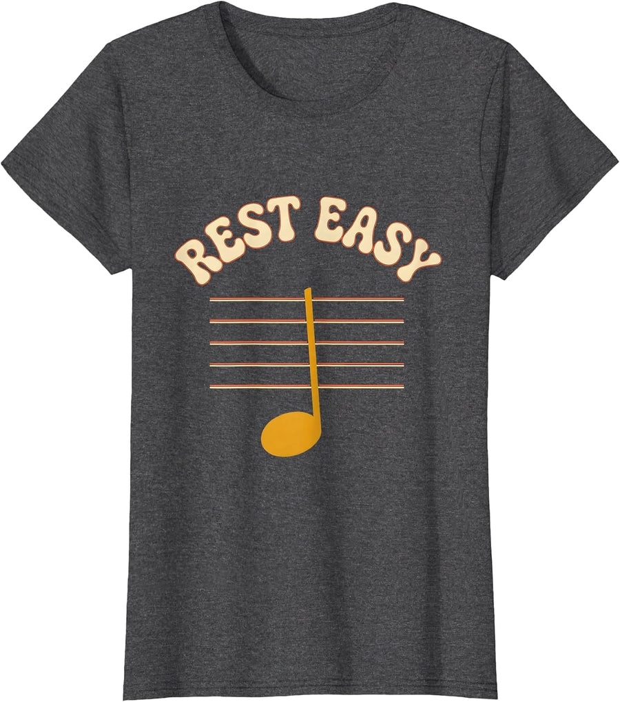 Women's Rest Easy Retro 70s Funny Music Lover Pianist Gift T-Shirt - Dark Heather Grey