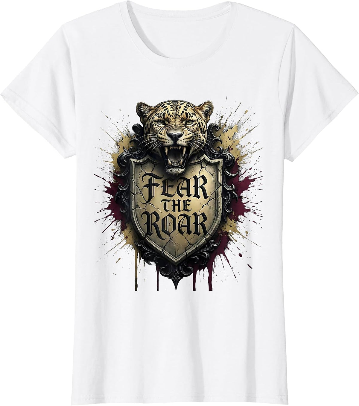 Women's Fear the Roar Panther Football Grunge Design T-Shirt - White