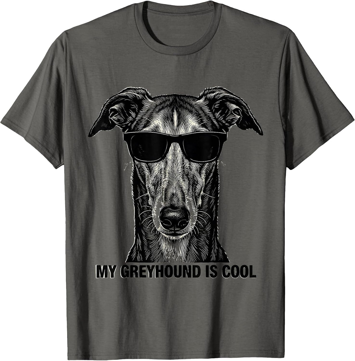 Men's My Greyhound Is Cool Funny Dog Lover Greyhound Portrait T-Shirt - Asphalt Grey