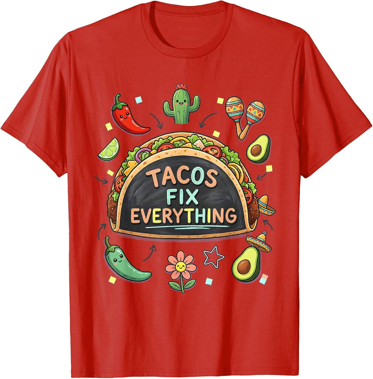 Men's Tacos Fix Everything Mexican Heritage Design T-Shirt - Red