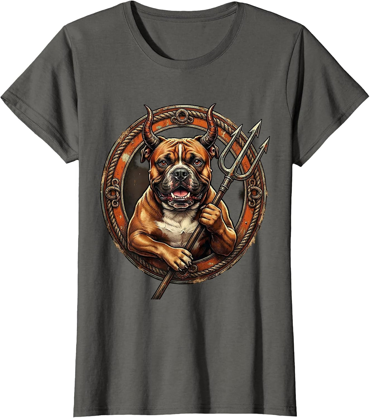 Women's Pitbull Devil Halloween Costume Graphic Tee T-Shirt - Asphalt Grey