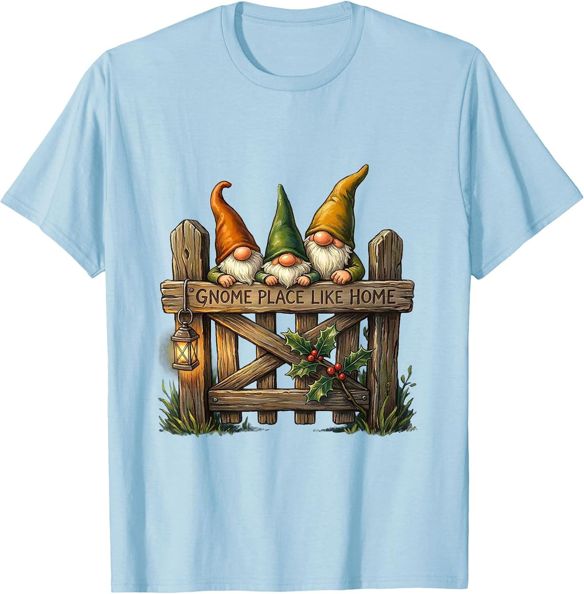 Gnome Place Like Home Funny Garden Gnome Humor Christmas T-Shirt - Baby Blue