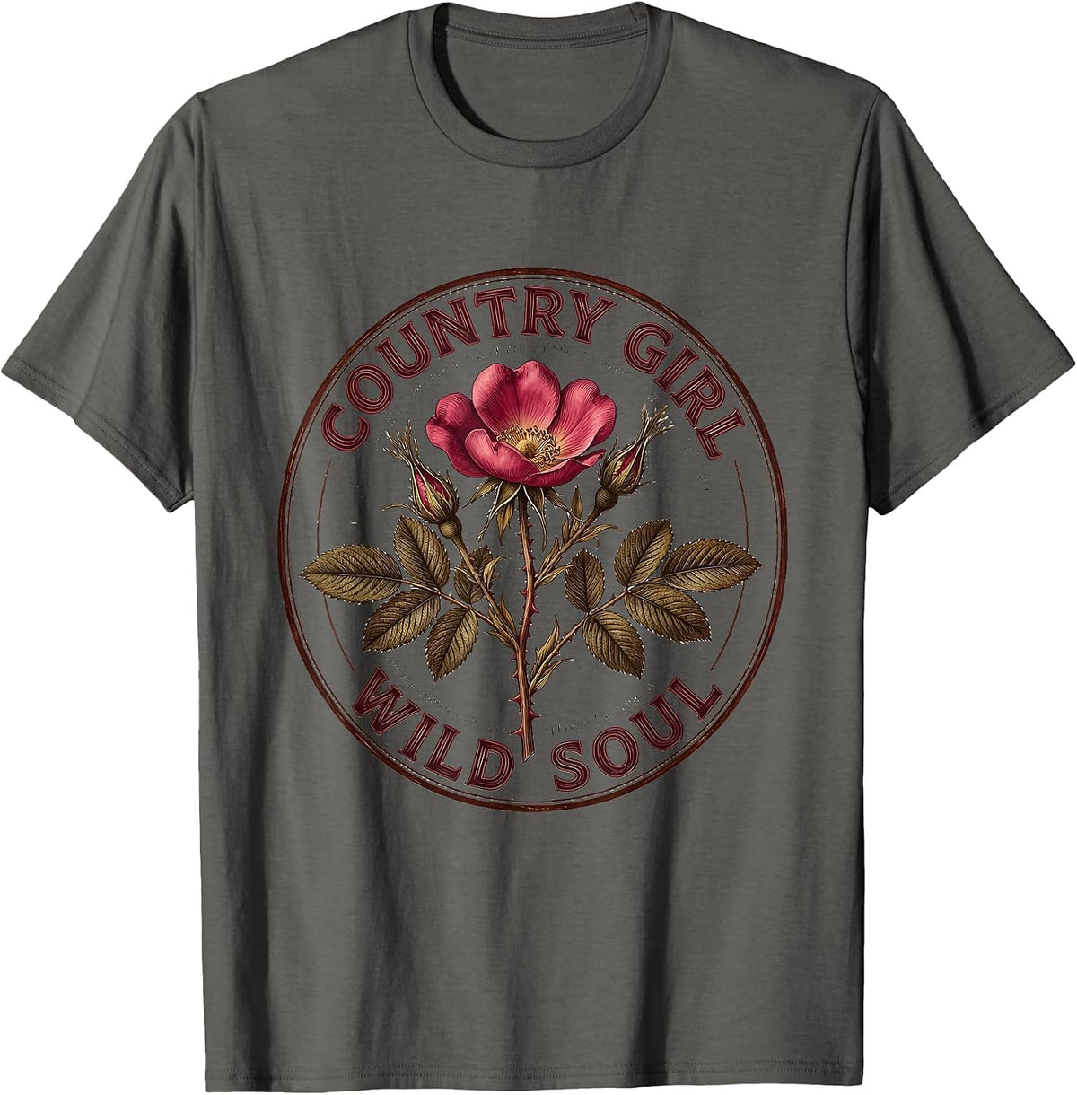 Country Girl Wild Soul White Cowgirl Design T-Shirt - Asphalt Grey