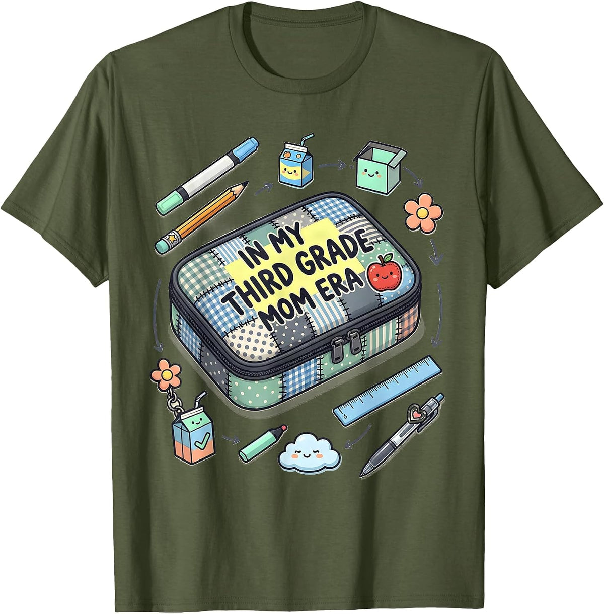 Men's In My Third Grade Mom Era Retro Teacher Back to School T-Shirt - Olive Green