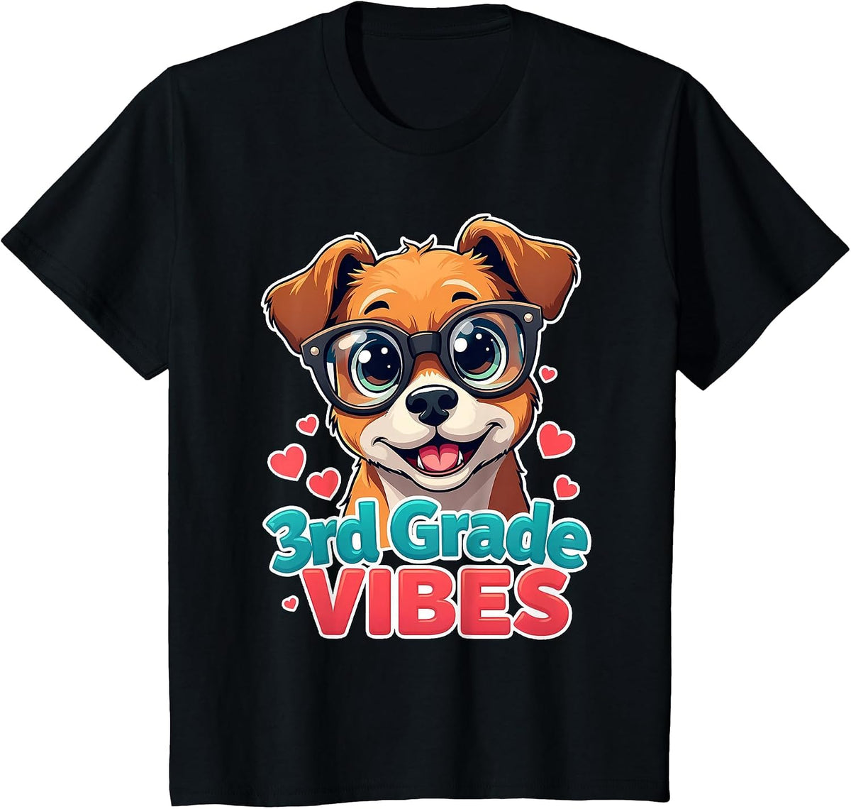 Third 3rd Grade Vibes Back to School Cute Dog Glasses Girls T-Shirt - Black