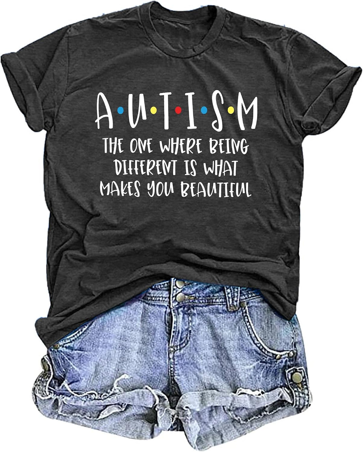 Autism Awareness Shirts Women Autism T Shirt Autistic Acceptance Tee Casual Inspirational Tops - Grey