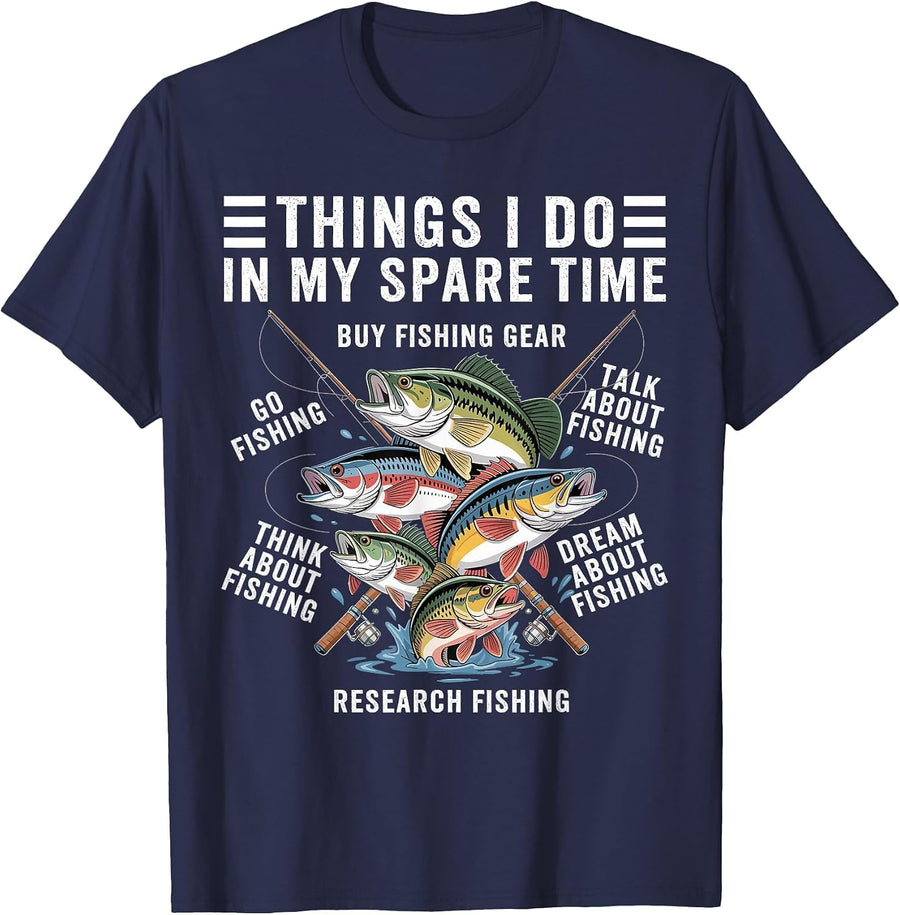Things I Do in My Spare Time Funny Fishing Graphic Bass Mens T-Shirt - Navy Blue