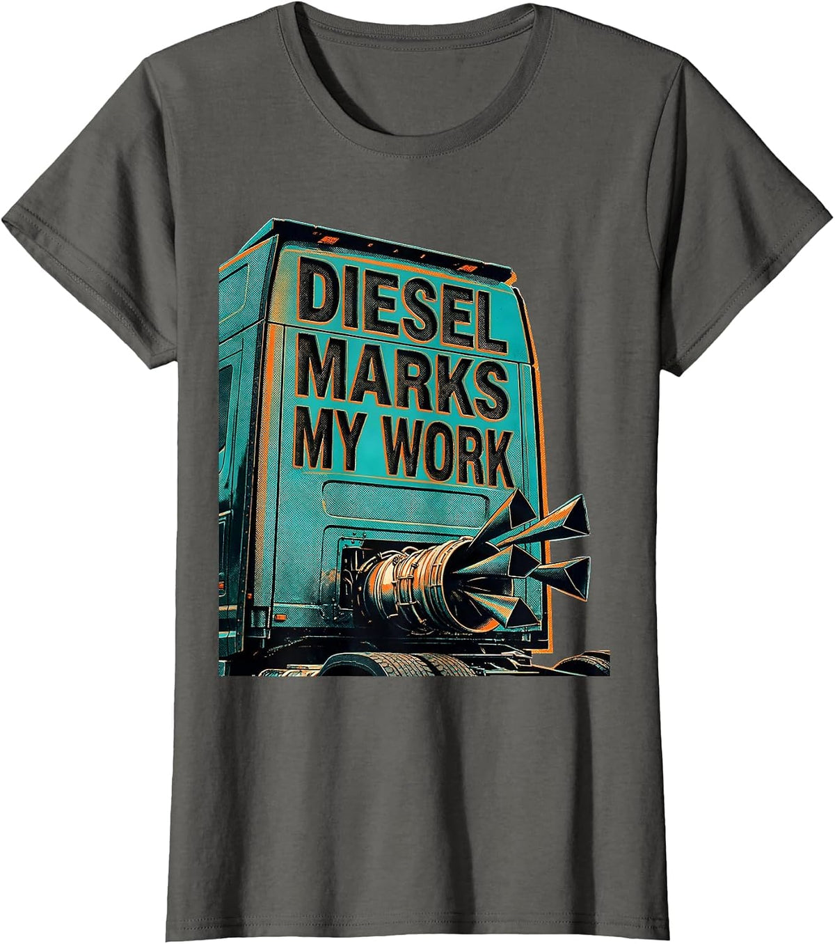 Women's Diesel Marks My Work Risograph Diesel Mechanic Trucker Humor T-Shirt - Asphalt Grey