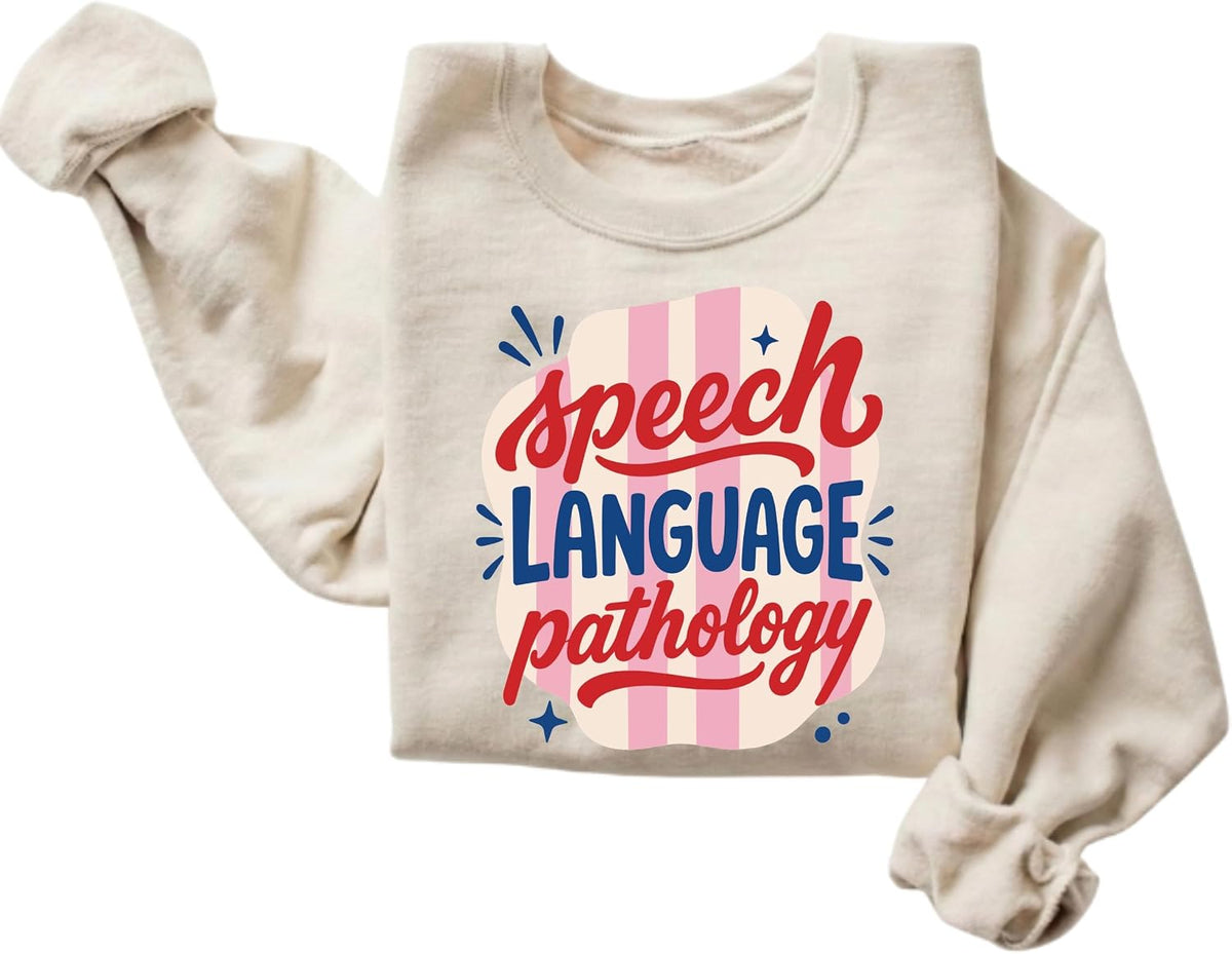 Speech Therapy SLP Speech-Language Pathology Graphic Crewneck Sweatshirt - Sand