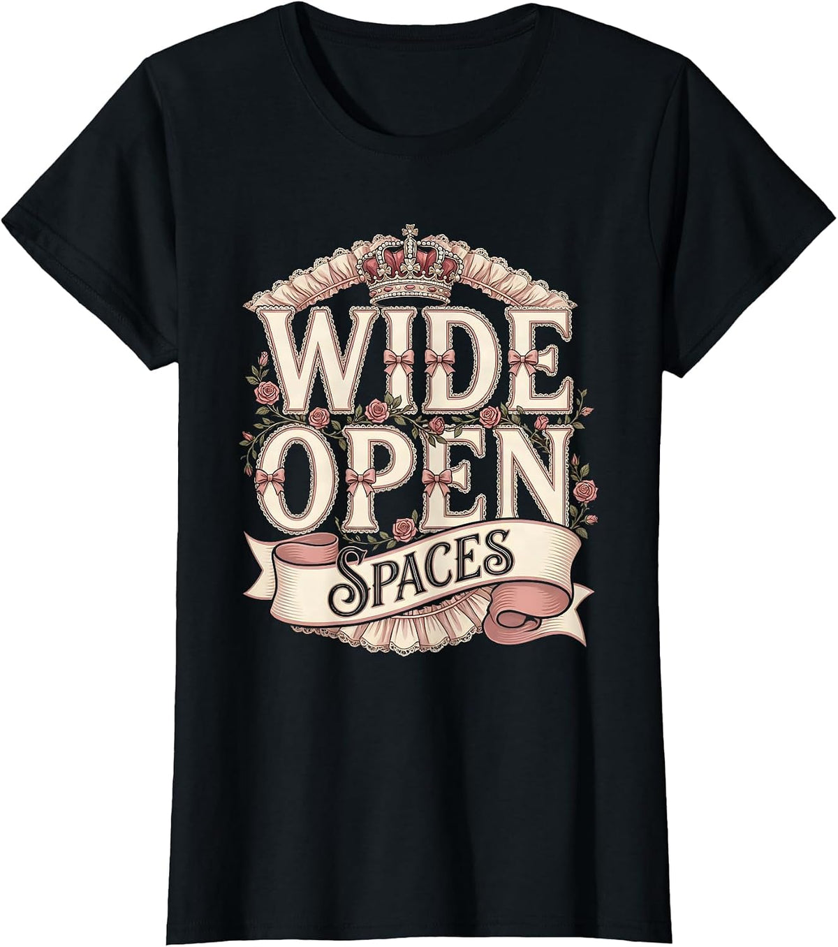 Wide Open Spaces Cowgirl Graphic Design T-Shirt - Black