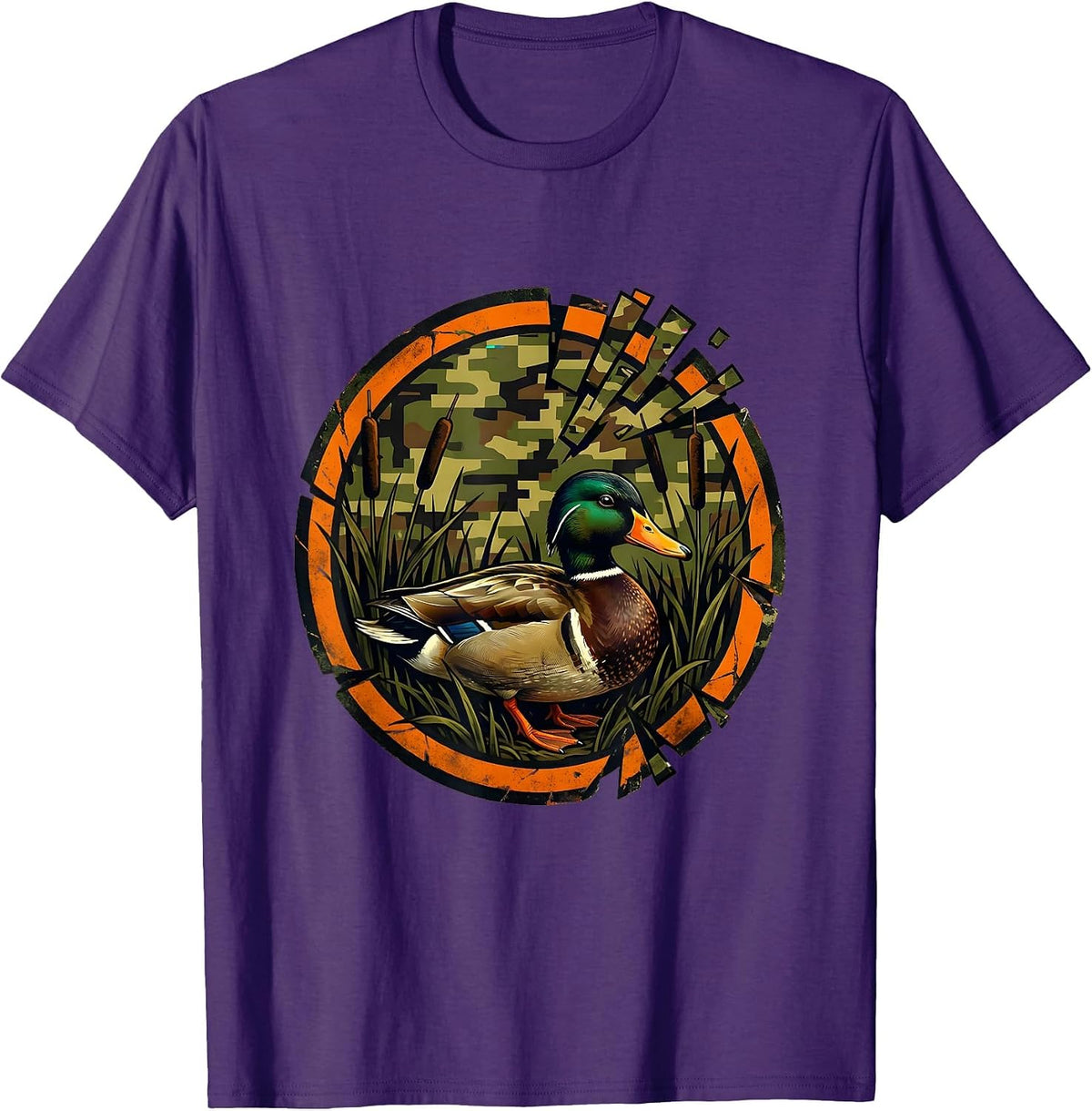 Men's Duck in Marsh Camo Hunting Blind Illustration T-Shirt - Purple