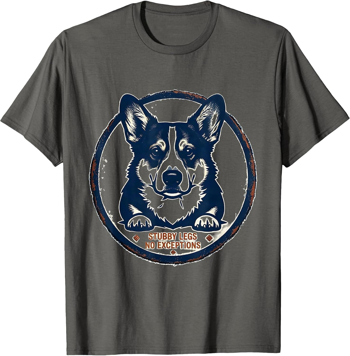 Men's Stubby Legs, No Exceptions Funny Corgi Dog Lover Retro T-Shirt - Asphalt Grey