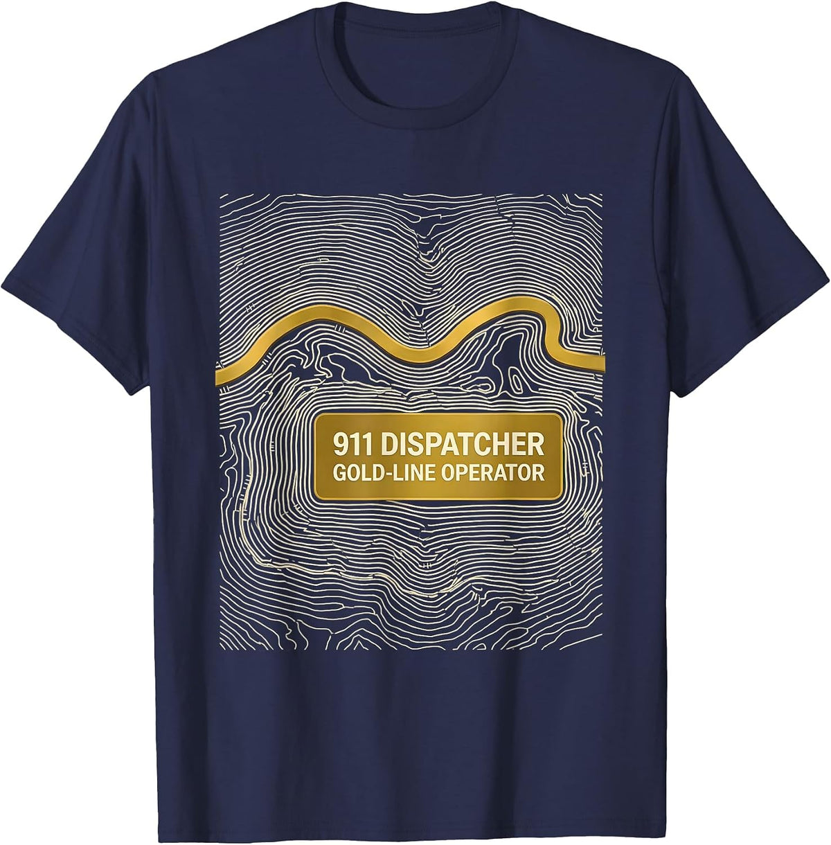 Men's 911 Dispatcher Gold-Line Operator Thin Line Tribute T-Shirt - Navy Blue