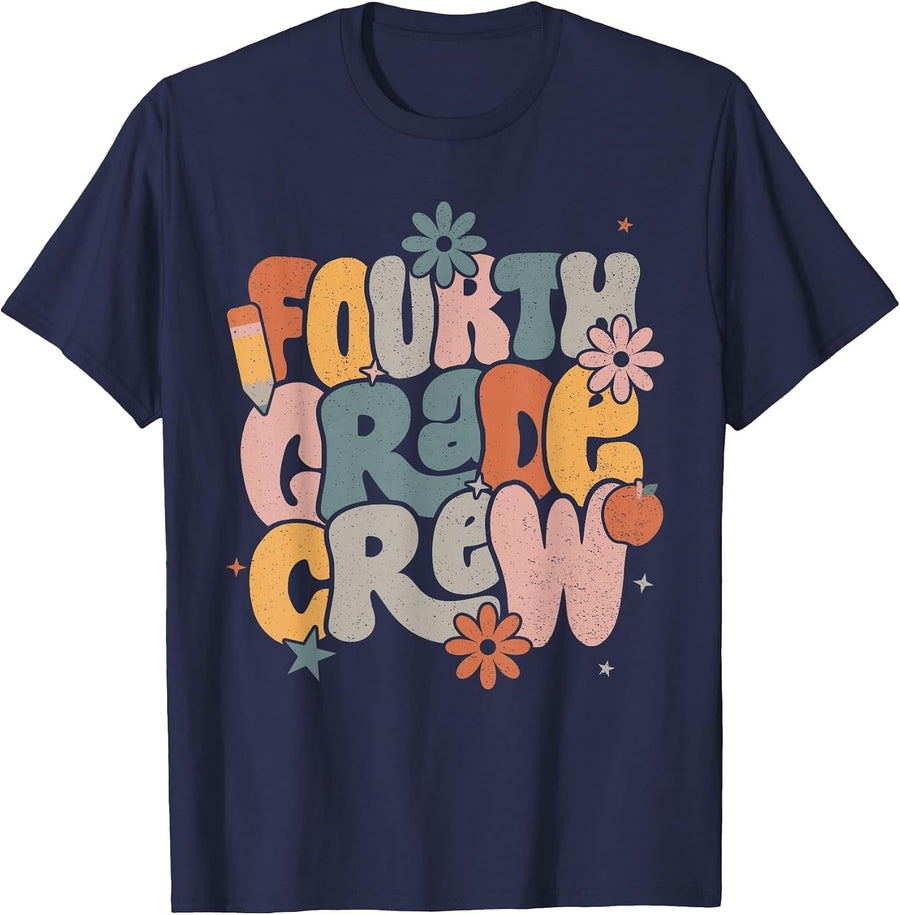 Back to School Fourth Grade Crew Tshirt 4th Grade Teacher T-Shirt - Navy Blue