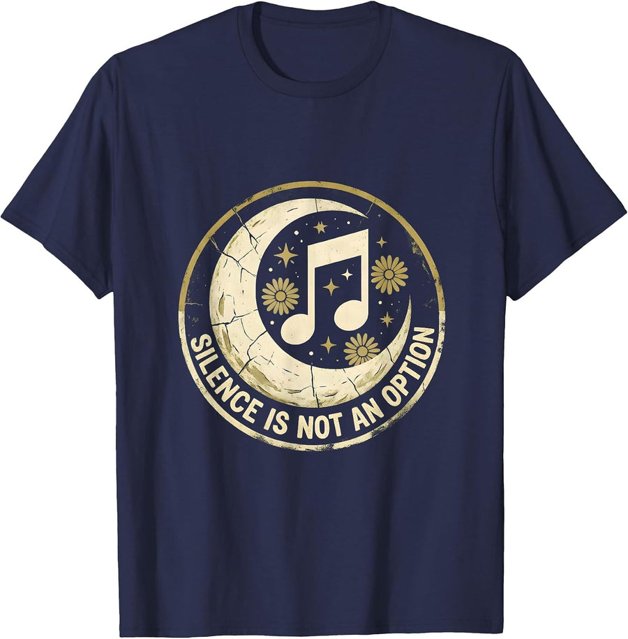 Silence Is Not An Option Music Teacher Design T-Shirt - Navy Blue