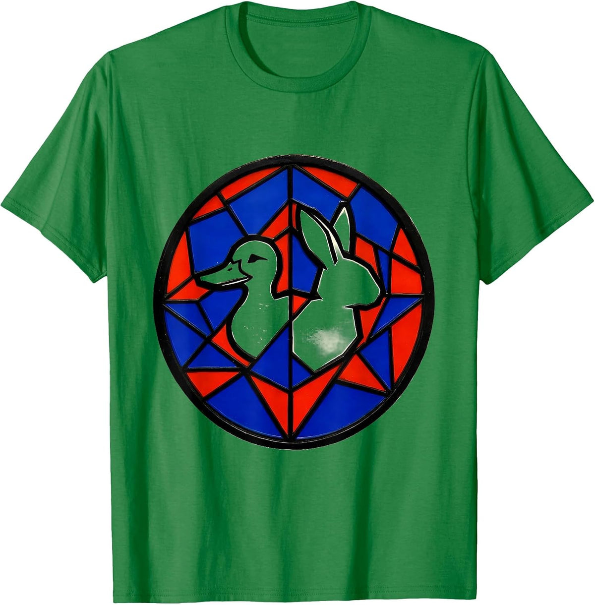 Men's Duck Rabbit Medallion Geometric Philosophy Illusion Gift T-Shirt - Kelly Green
