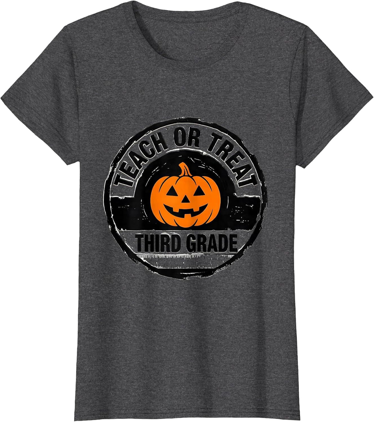 Women's Teach Or Treat Third Grade Funny Teacher Halloween Humor T-Shirt - Dark Heather Grey