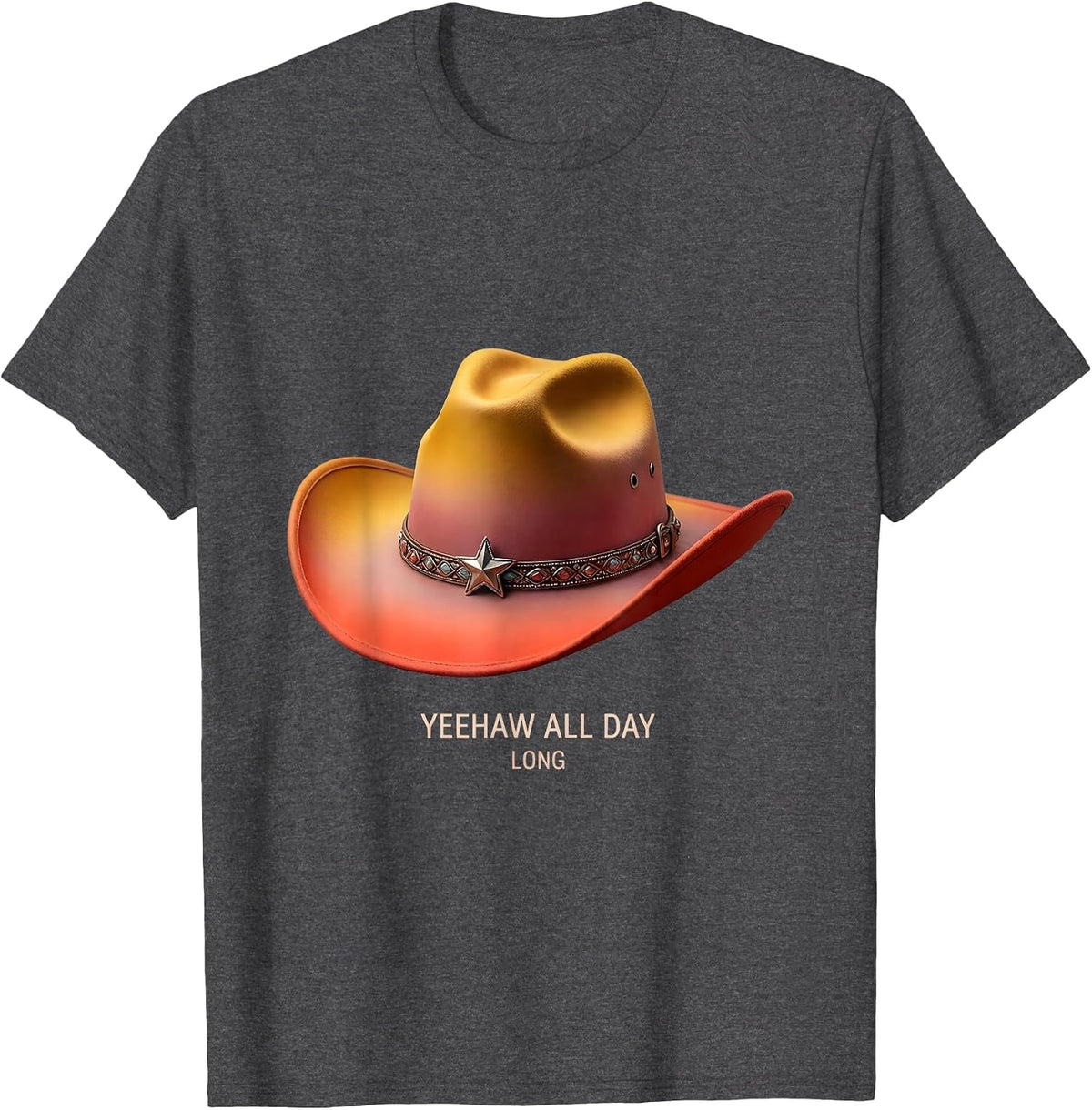 Men's Yeehaw All Day Long Cowgirl Design T-Shirt - Dark Heather Grey