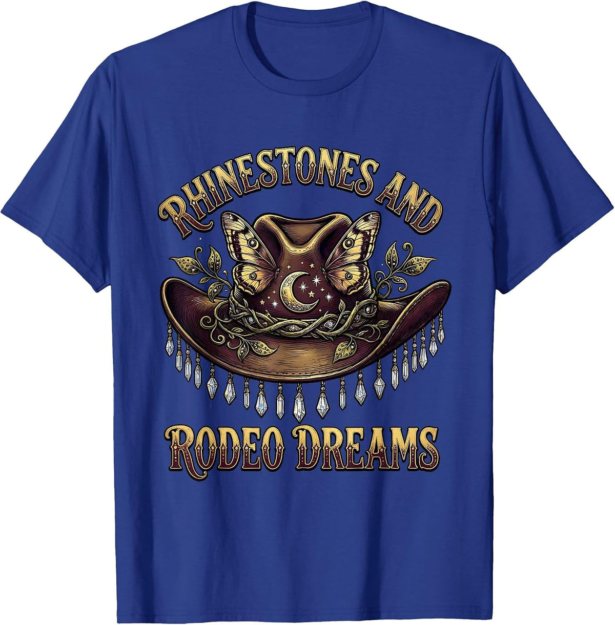 Rhinestones and Rodeo Dreams Denim Cowgirl T-Shirt - Royal Blue