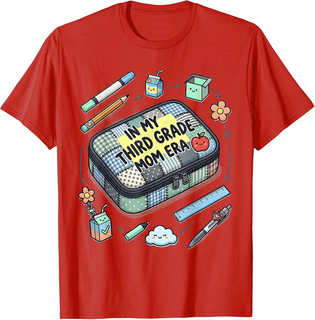 Men's In My Third Grade Mom Era Retro Teacher Back to School T-Shirt - Red