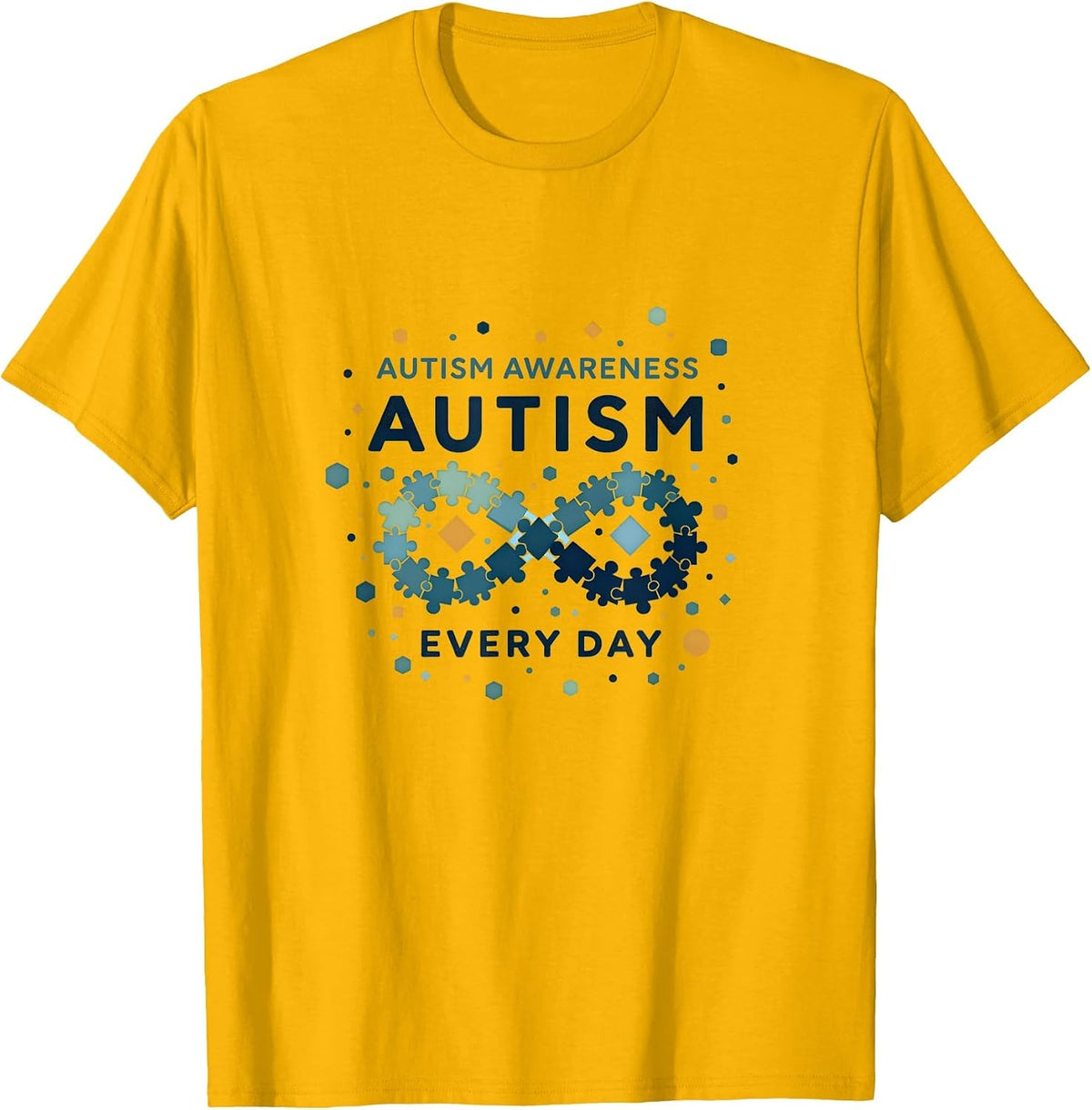Autism Awareness Every Day Support Design T-Shirt - Golden Yellow