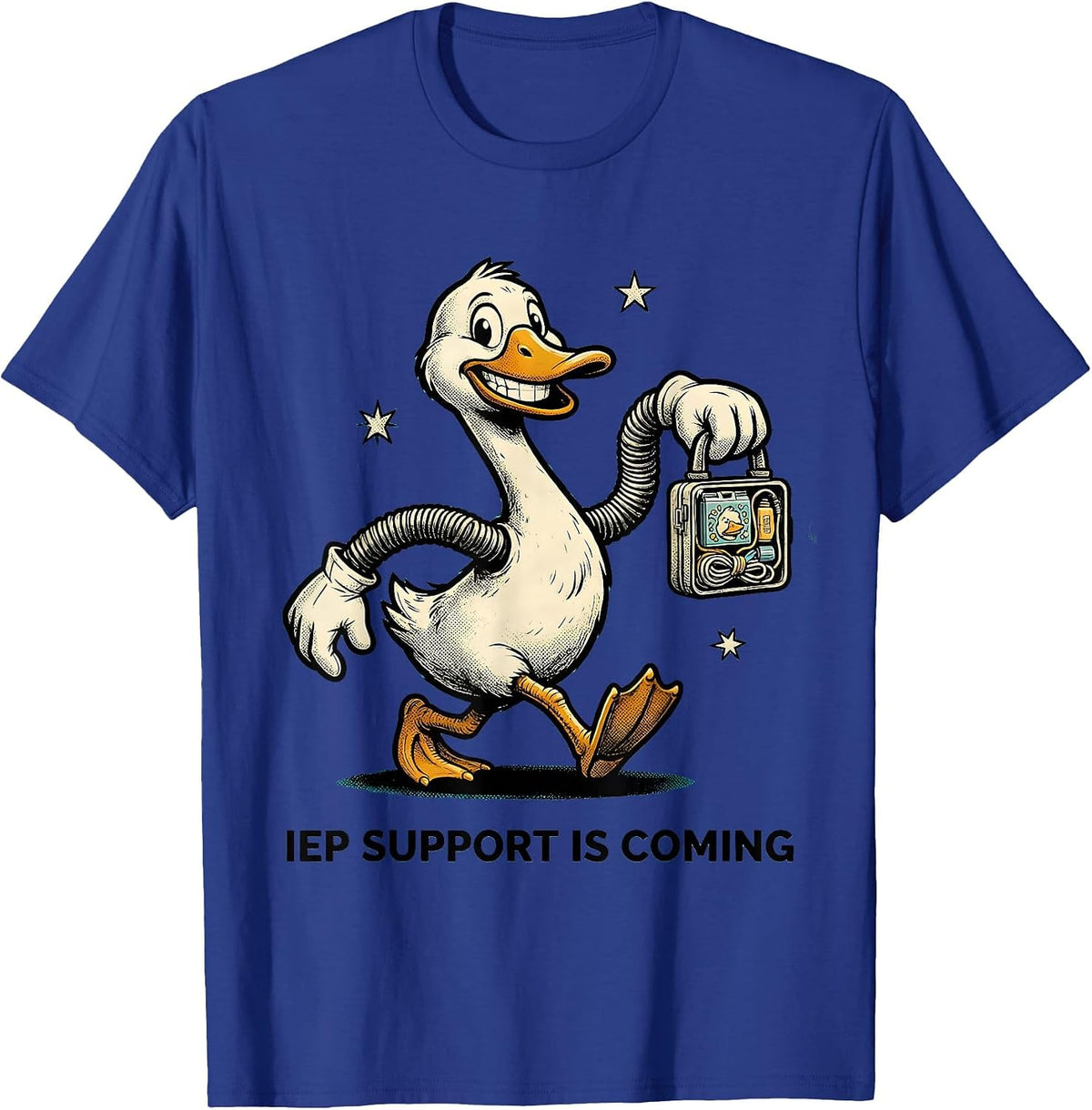 IEP Support Is Coming Retro Cartoon Silly Goose SPED Teacher T-Shirt - Royal Blue