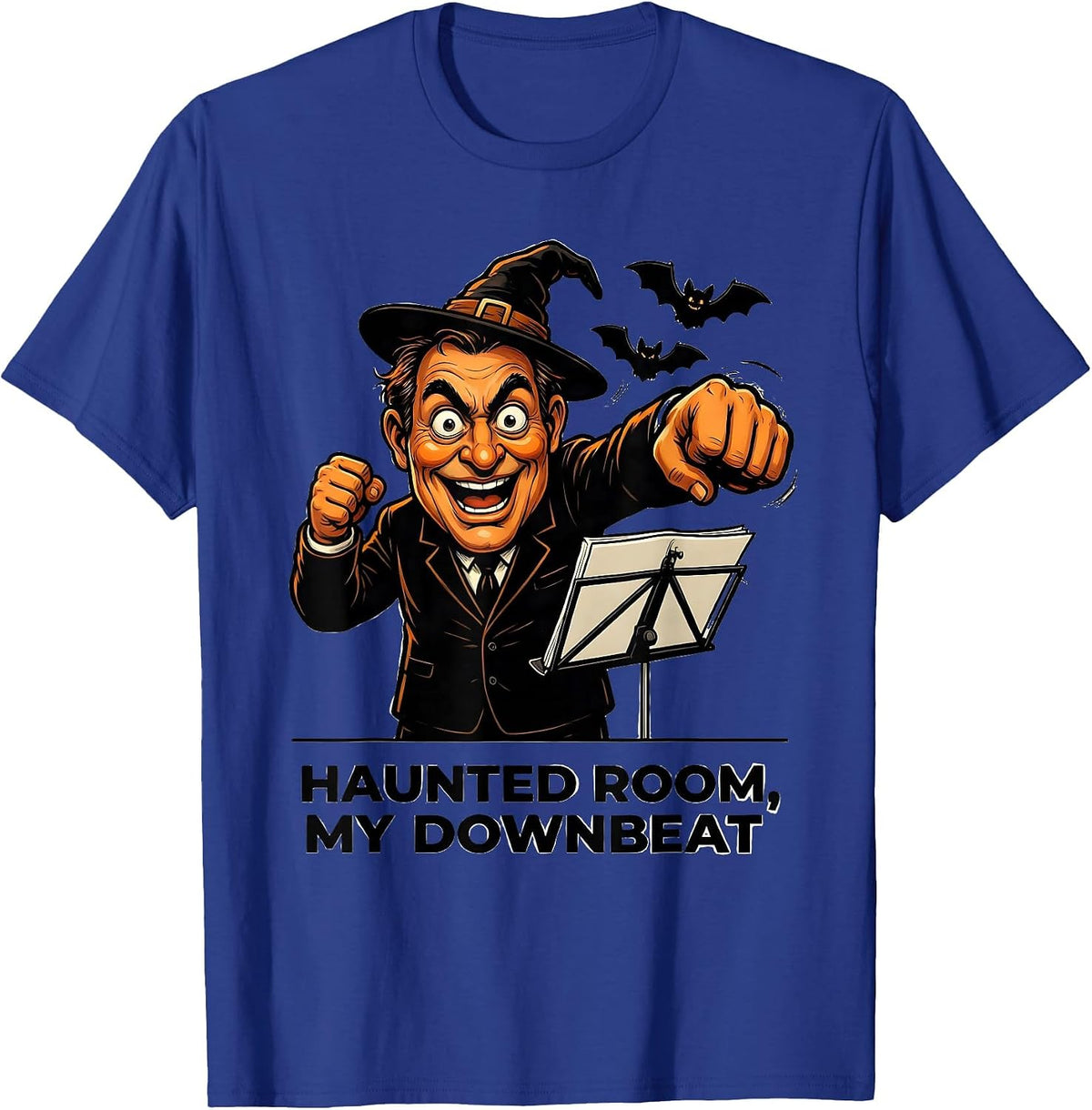 Haunted Room My Downbeat Cartoon Ghost Music Teacher T-Shirt - Royal Blue