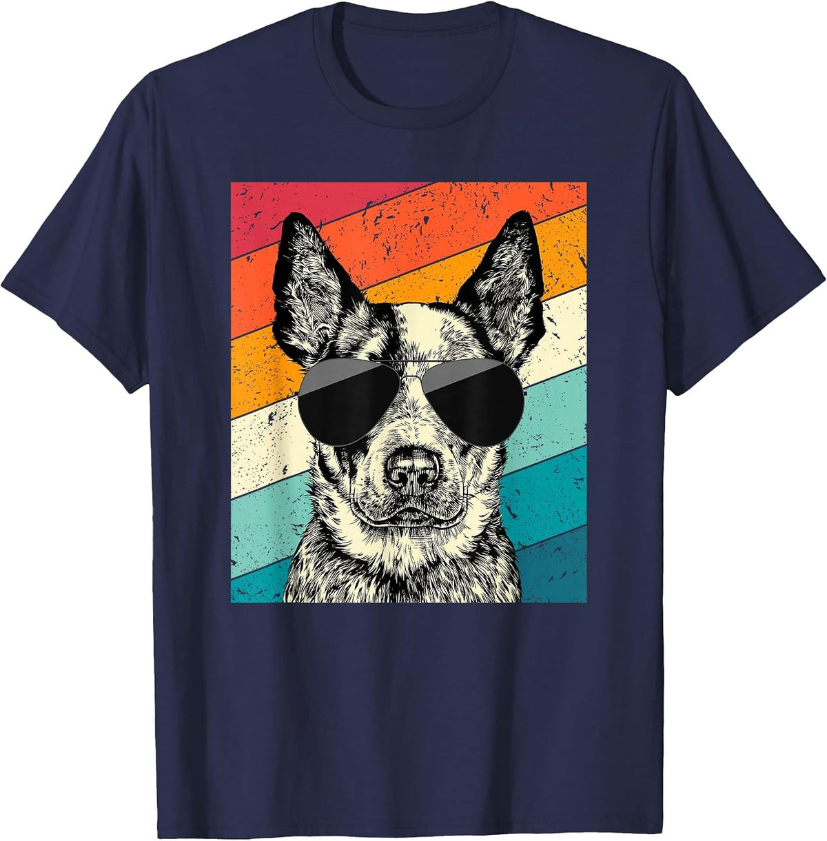 Retro Vintage Heeler Sunglasses Australian Cattle Dog Lovers T-Shirt - Navy Blue