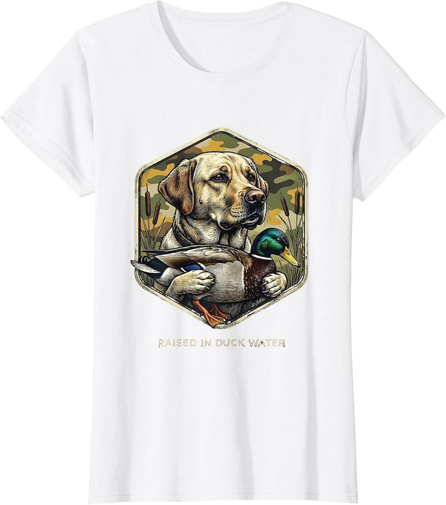 Women's Raised In Duck Water Vintage Labrador Waterfowl Hunting T-Shirt - White