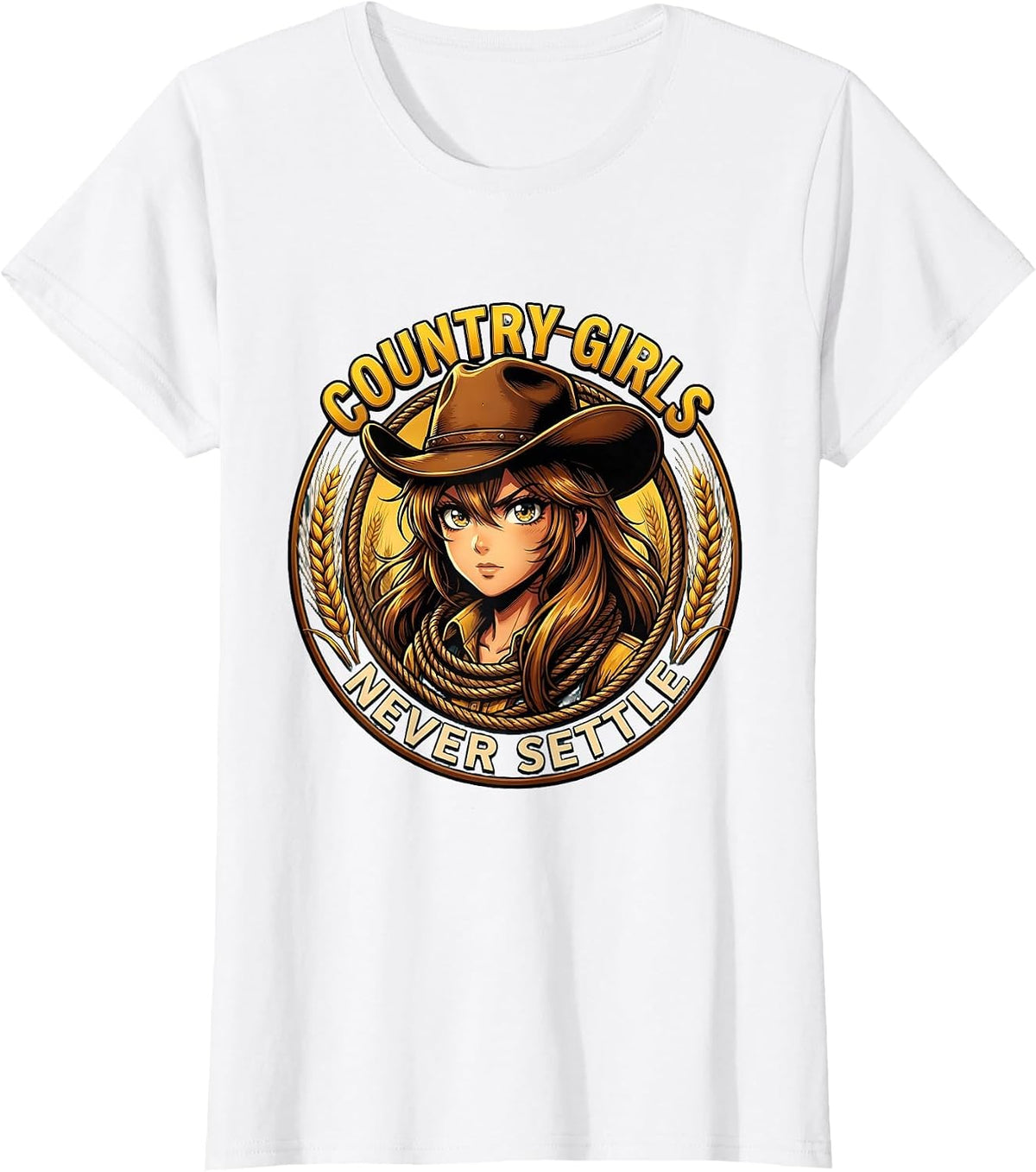 Country Girls Never Settle Bold Statement Design T-Shirt - White