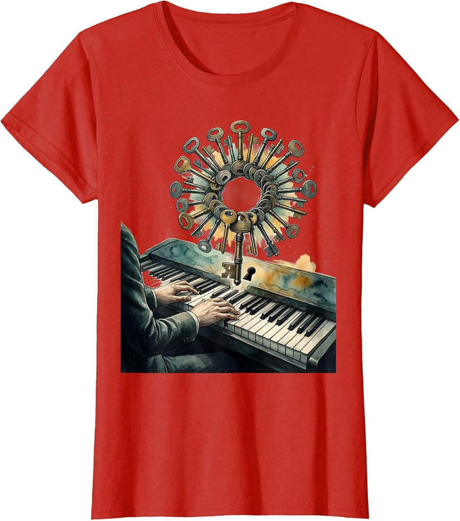 Women's Pianist Keyboard Humor Gift Music Lover T-Shirt - Red