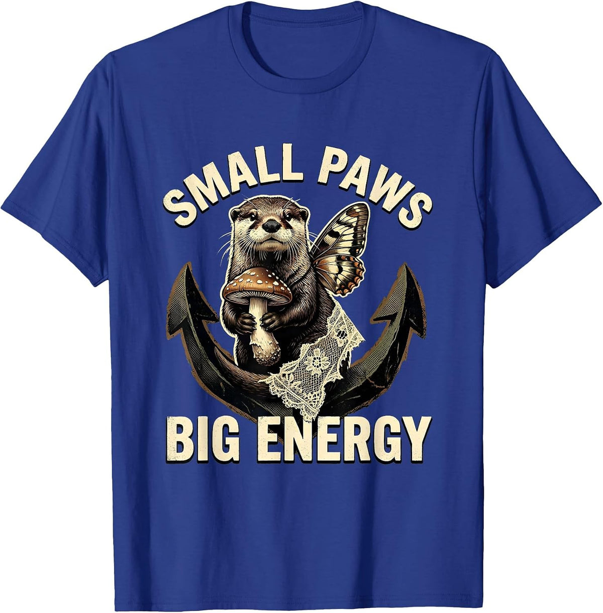 Men's Small Paws Big Energy Otter Design T-Shirt - Royal Blue