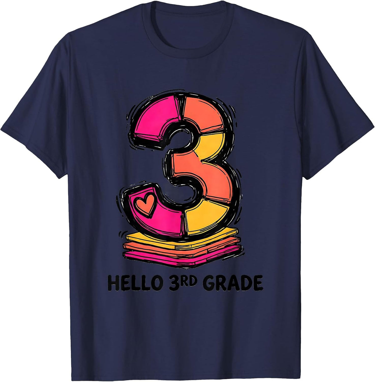 Men's Hello 3rd Grade Playful Leopard Teacher Student Back T-Shirt - Navy Blue