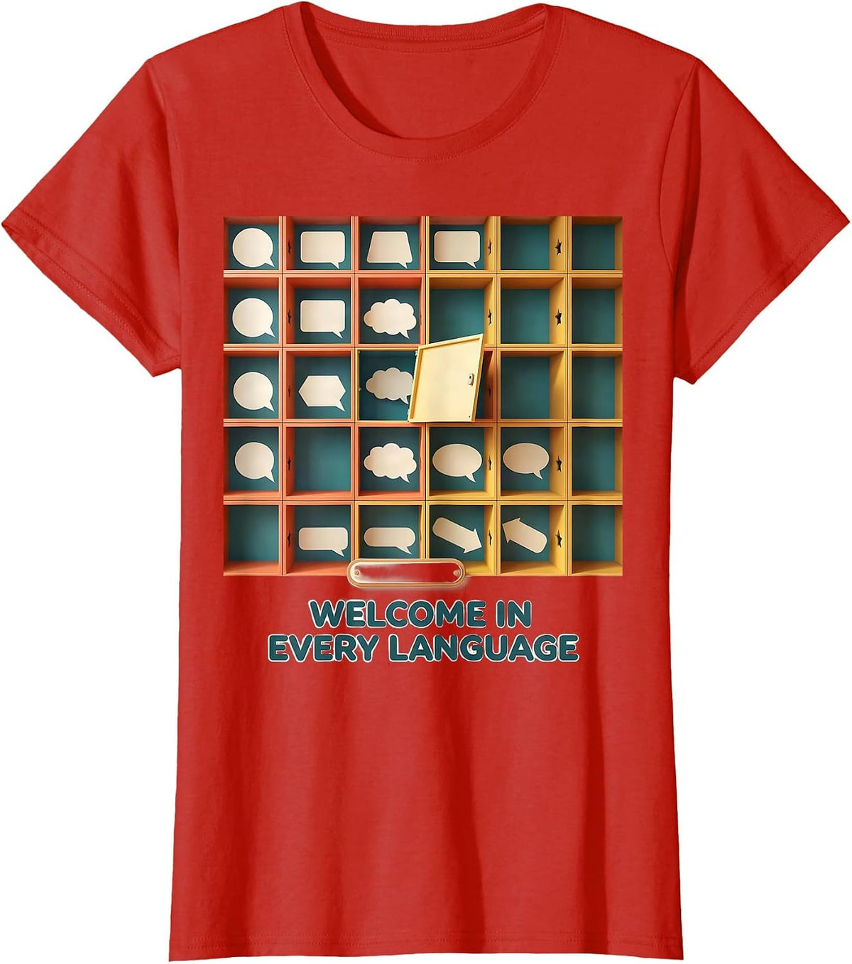 Welcome In Every Language Multilingual Teacher ESL Squad T-Shirt - Red
