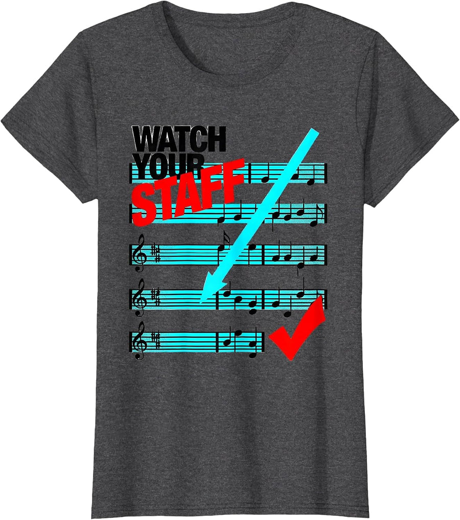 Women's Watch Your Staff New Wave Funny Music Teacher Gift T-Shirt - Dark Heather Grey