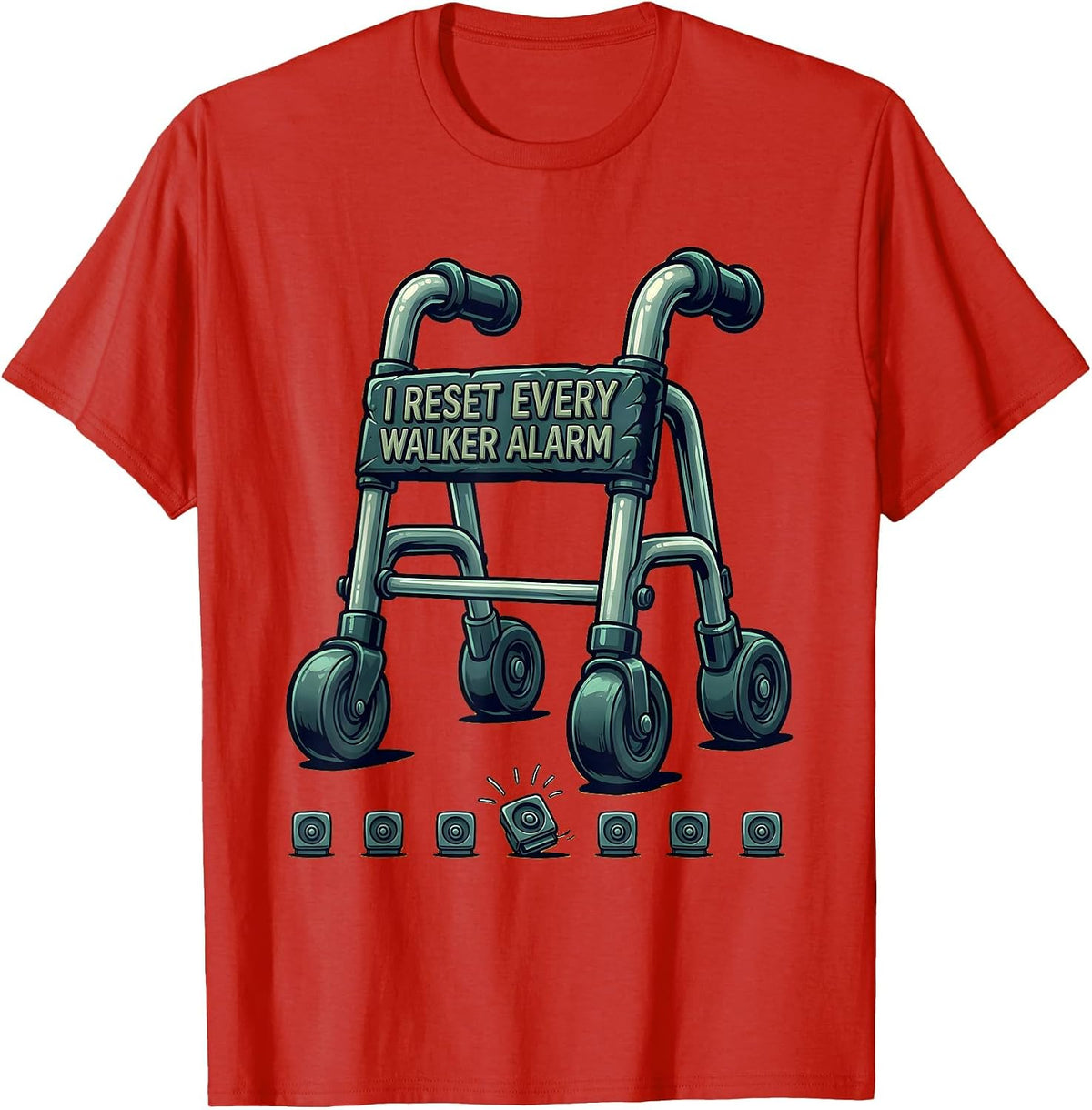 Men's I Reset Every Walker Alarm Funny Physical Therapist PT OT T-Shirt - Red