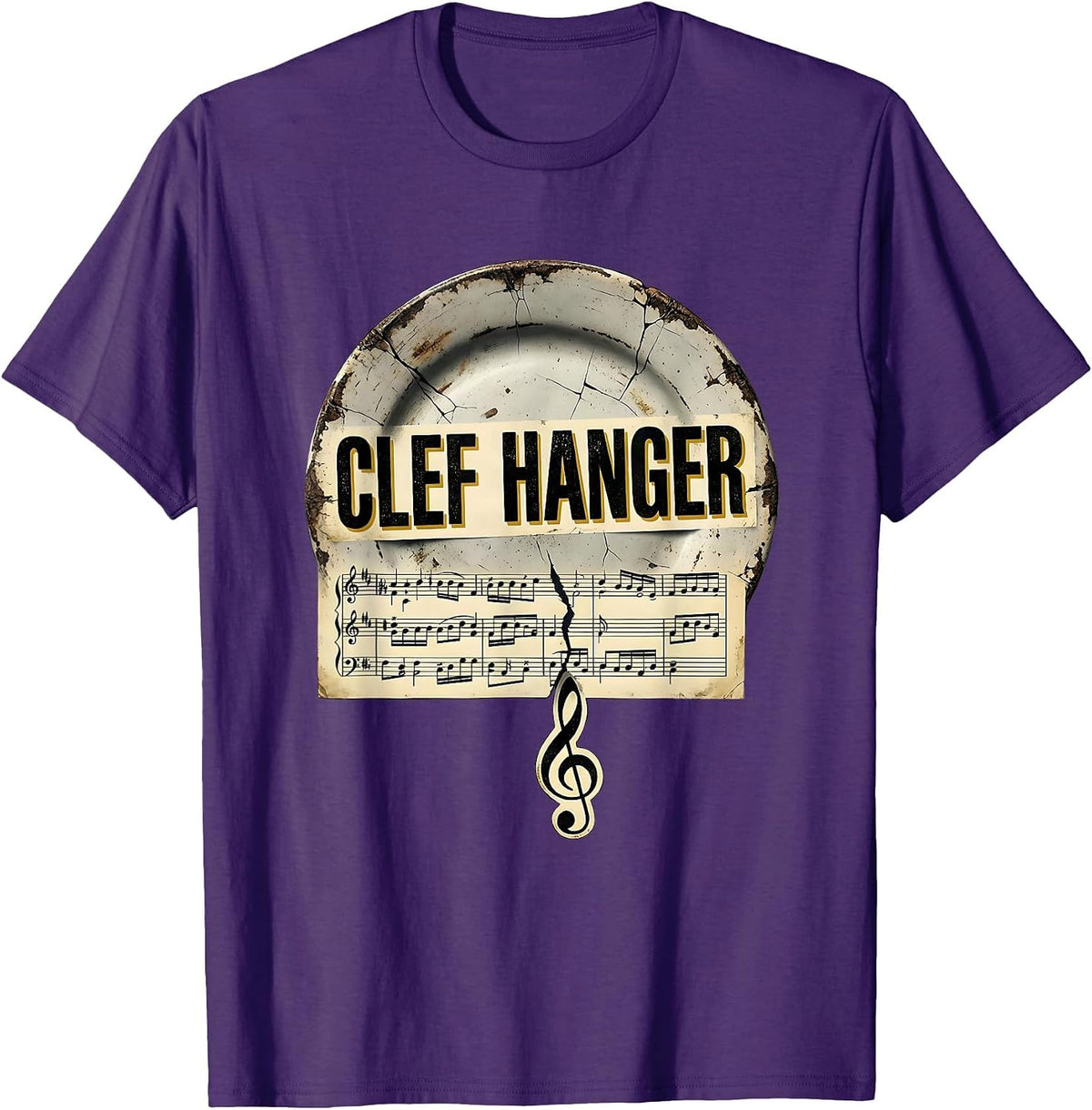 Clef Hanger Distressed Funny Music Lover Musician Gift T-Shirt - Purple