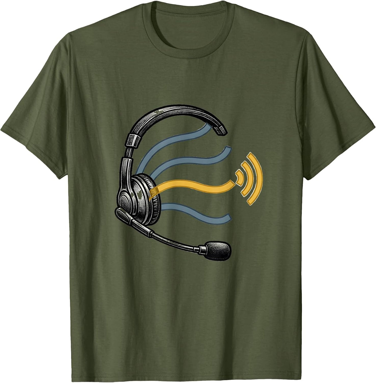 Dispatch Headset Thin Gold Line 911 Dispatcher Tribute T-Shirt - Olive Green