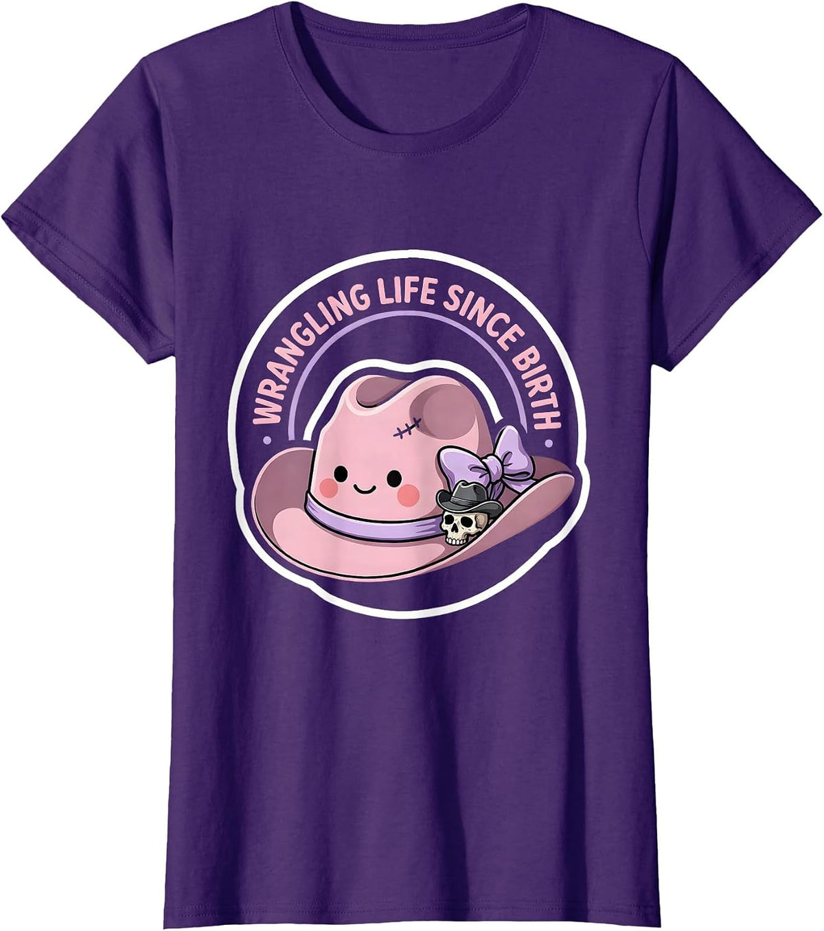 Women's White Cowgirl Wrangling Life Since Birth Design T-Shirt - Purple