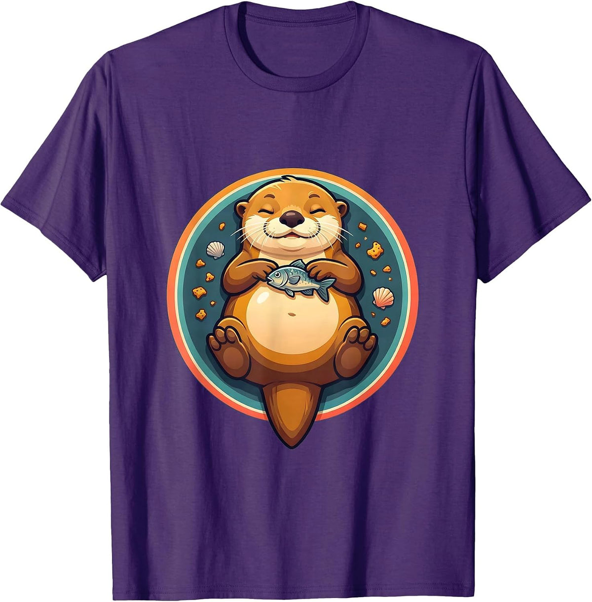 Men's Funny Otter Napping Belly-Up Snack Time Design T-Shirt - Purple