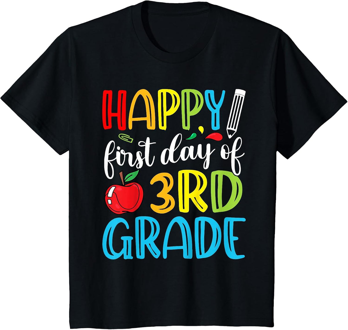 Funny Happy First Day of 3rd Grade Cute Back to School T-Shirt - Black